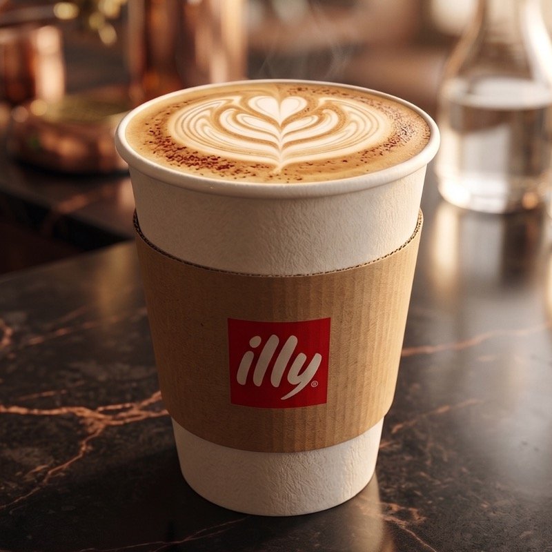 A latte with heart latte art in a takeaway cup